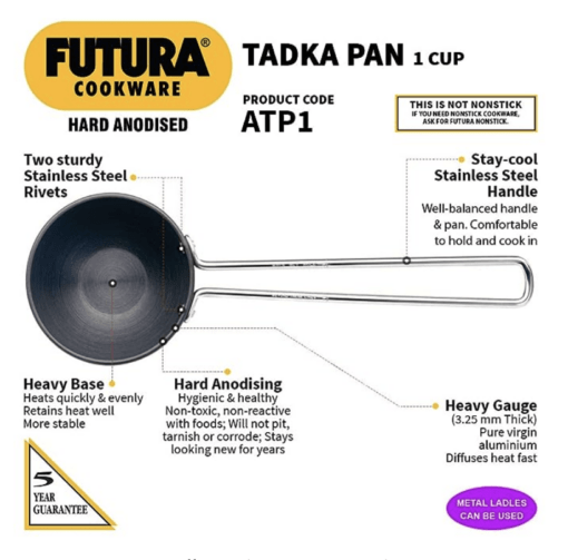 Hawkins Futura 1 Cup Tadka Pan, Hard Anodised Spice Heating Pan, 240 ml Pan, Black (ATP1) - Image 5